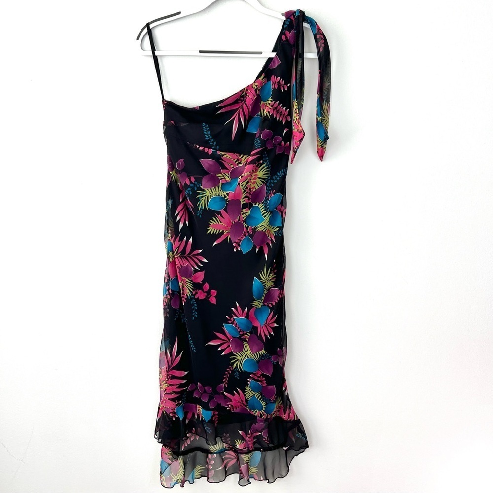 Vintage 90s XOXO One Shoulder Floral Midi Dress
